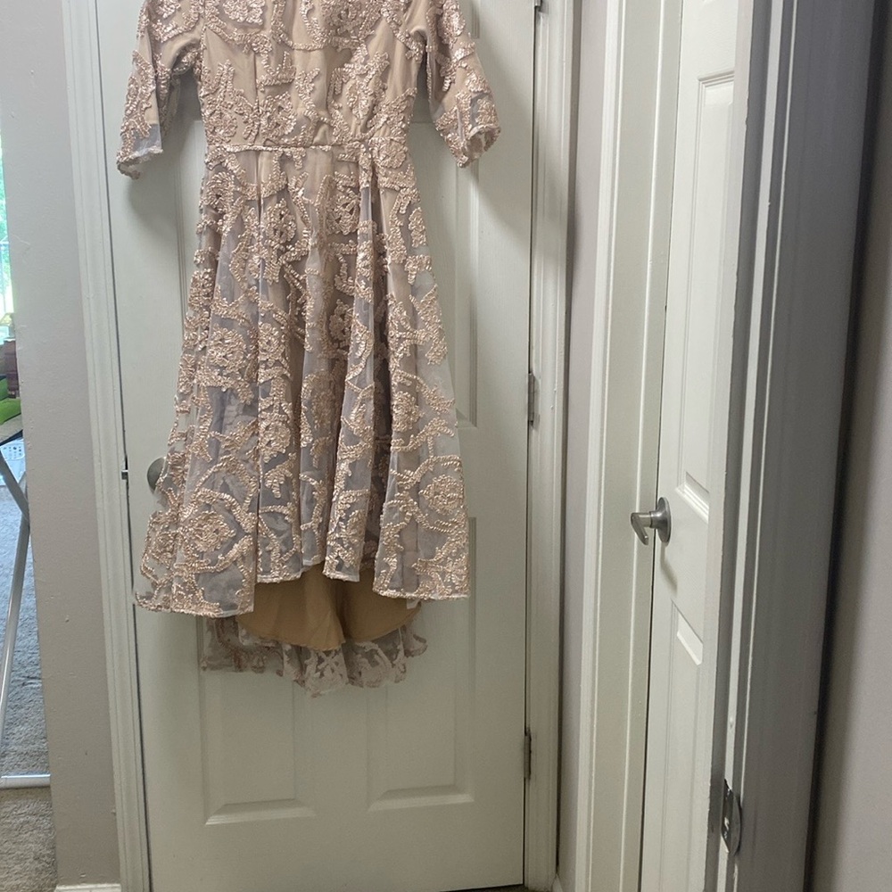 Dainty Jewells High Low Dress in Beige and Gold